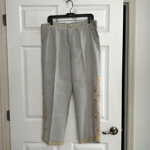 Johnny Was embroidered linen pants